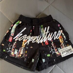 Kids Black Graphic Shorts